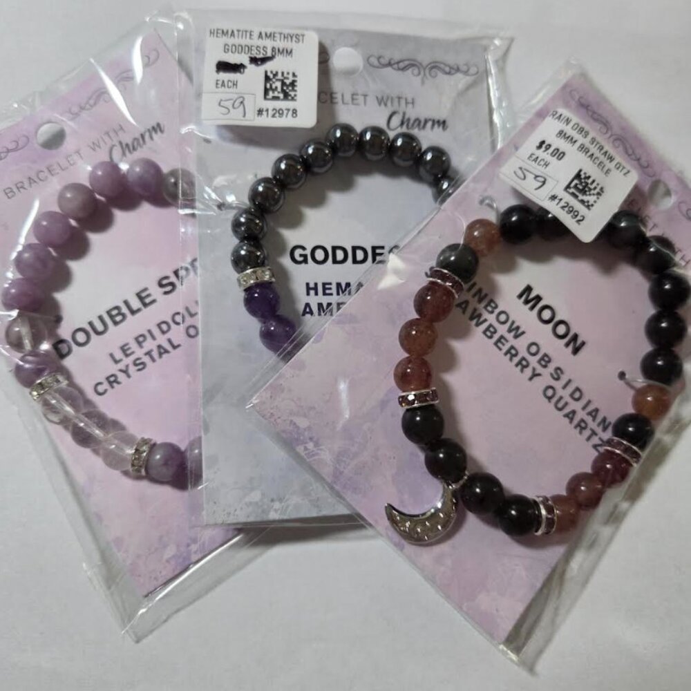 Bundle of Three 8mm Gemstone‎ with Charm Bracelets NWT